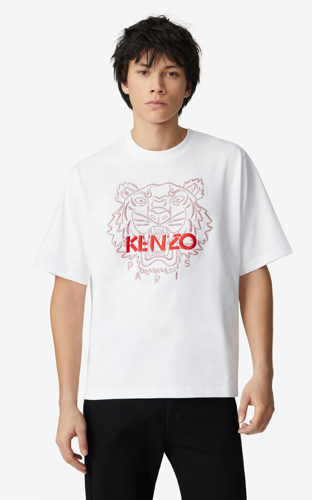 T Shirt Kenzo Tiger loose fitting Homme Blanche | VEKO-74098